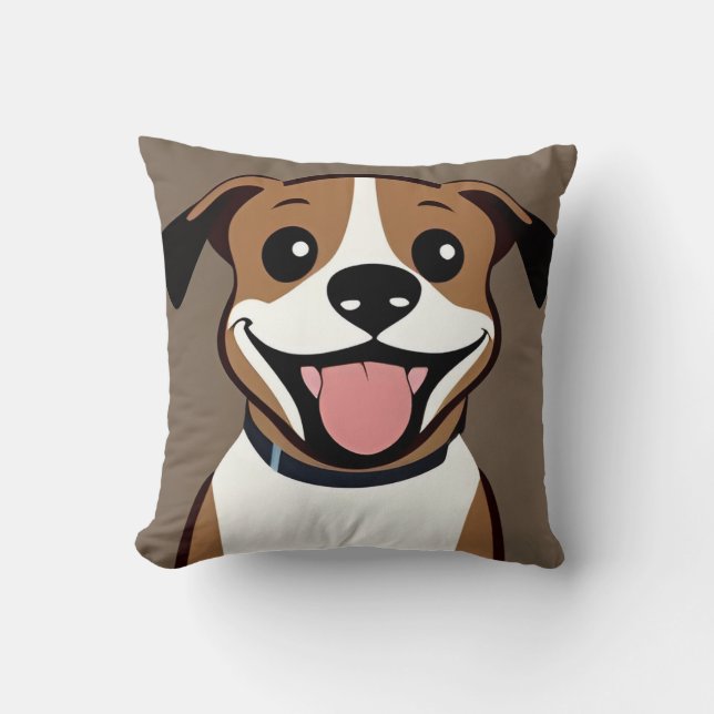 Almofada Presente de cachorro de desenho animado sorridente (Frente)