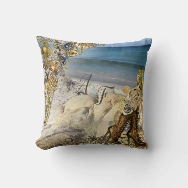 Almofada Presente de Casamento Azul-Pó e Blush do Ouro Stea (Frente)