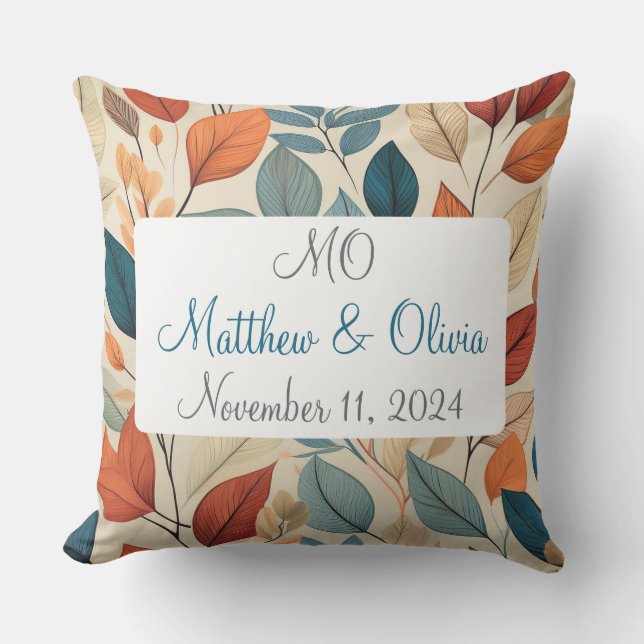 Almofada Presente de Casamento com Estampa de Folha Vibrant (Frente)