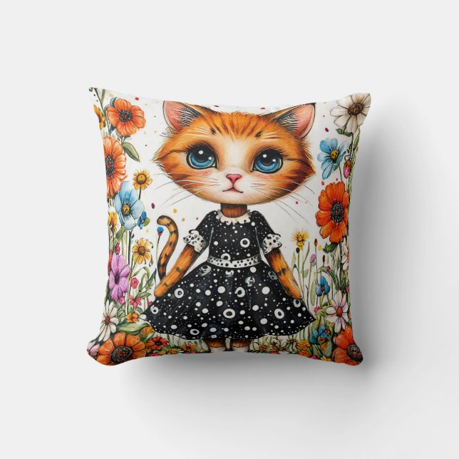 Almofada 🐱🌸 Presente de Decoração de Gato Floral Fofo ✨ (Frente)