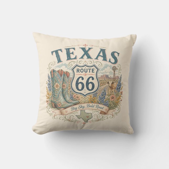 Almofada Presente de Decoração de Quarto Texas Route 66 Ret (Frente)