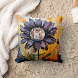 Almofada Presente de Foto Personalizada e Flor de Margarida