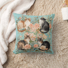 Almofada Presente de Gato Vintage com Estilo Botânico Cotta