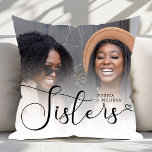 Almofada Presente de Irmãs de Fotografias de Script Moderno<br><div class="desc">O Travesseiro decorativo de Presente das Irmãs Fotográficas Modernas é uma almofada decorativa personalizada, perfeita para celebrar o vínculo entre irmãs. Ele apresenta um elegante design de script moderno, emparelhado com um espaço de fotos personalizável para mostrar uma memória tesourada. Este travesseiro decorativo acrescenta um toque pessoal e na moda...</div>