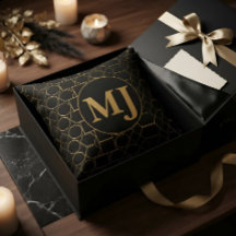 Presente de Monograma Art Déco em Preto e Dourado 