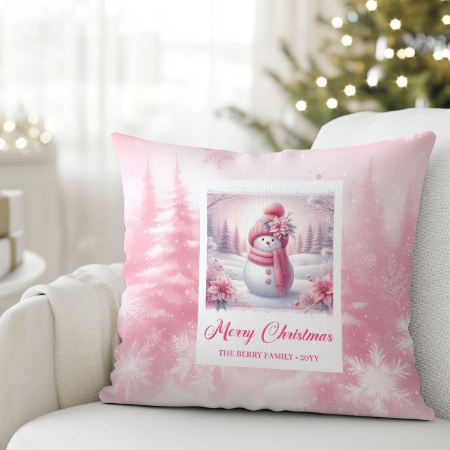 Almofada Presente de Natal Cor-de-Rosa Moderno para Criança (Modern Pinkmas Cozy Winter Forest Kids Gift Holiday Christmas Pillow)
