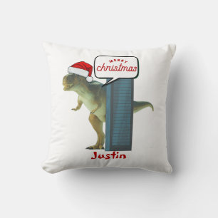 Almofada presente de natal de dinossauro, nome personalizad