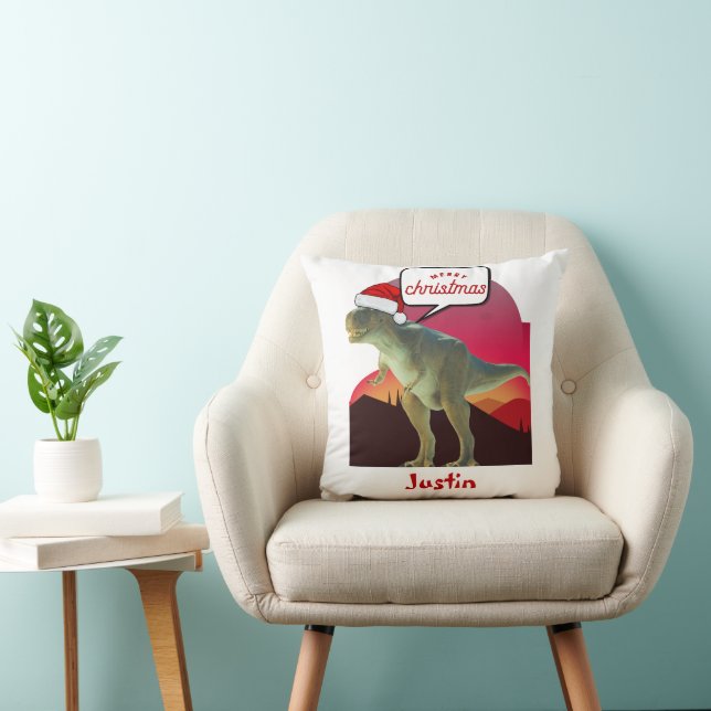 Almofada presente de natal de dinossauro, nome personalizad (Cadeira)