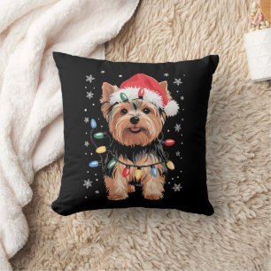 Almofada Presente de Natal de Yorkie Cachorro Longo Present
