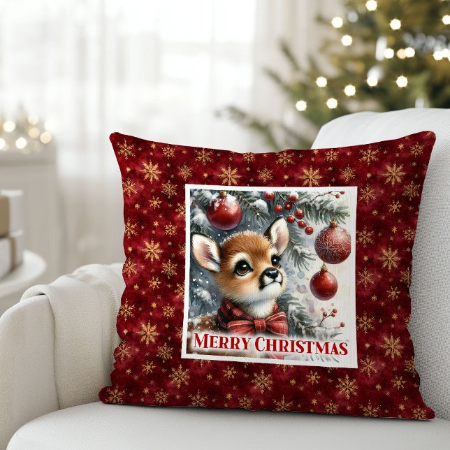 Almofada Presente de Natal para Crianças, Floresta Nevada c (Cozy Baby Deer Snowy Forest Kids Gift Christmas Pillow

)