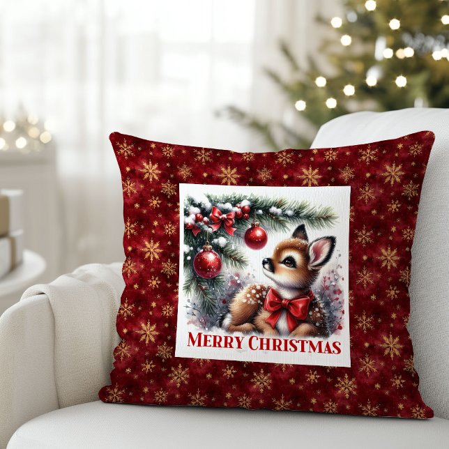 Almofada Presente de Natal para Crianças Floresta Nevada co (Festive Baby Fawn Snowy Forest Kids Gift Christmas Pillow

)