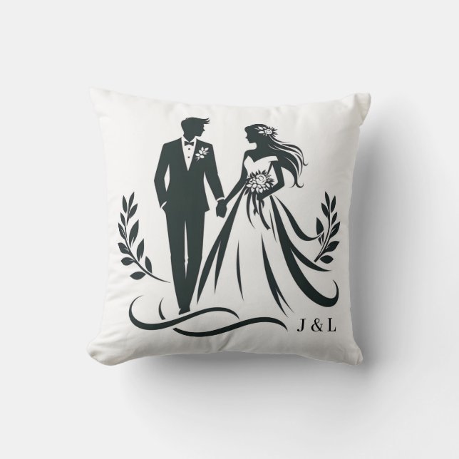 Almofada Presente de Noivado com Monograma Simples Elegante (Frente)