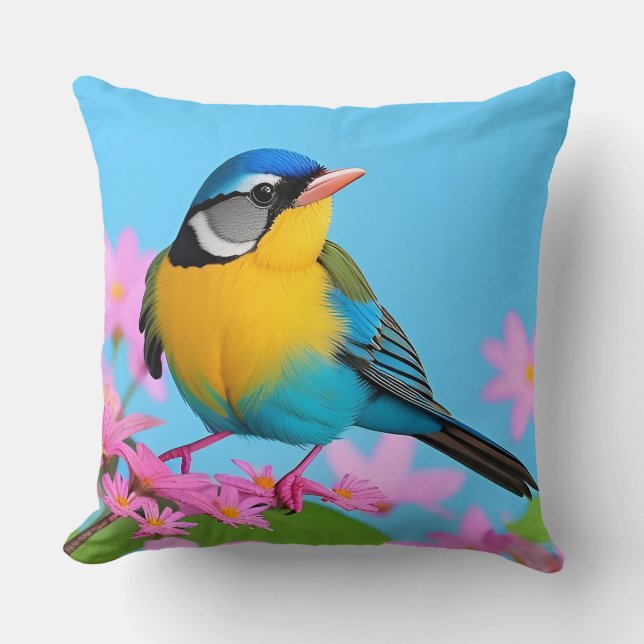 Almofada 🌿 Presente de Ramalhete Floral de Chapim-azul Par (Frente)