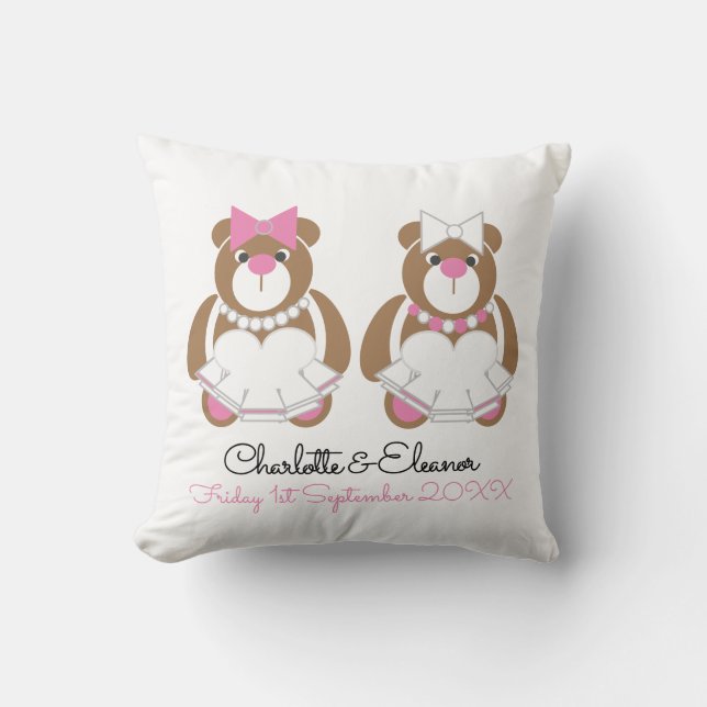 Almofada Presente de Teddy Bear Brides de Casamento Lésbico (Frente)