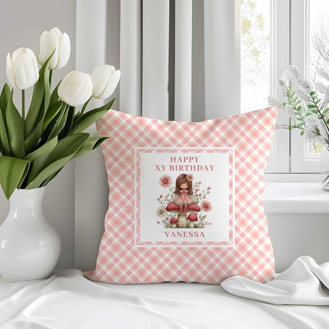 Almofada Presente de Travesseiro de Aniversário Floral Blus (Trendy Fairy Girl Blush Floral Birthday Pillow Gift

)