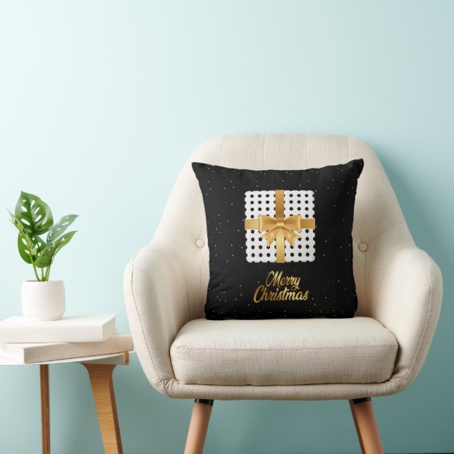 Almofada Presente Elegante com Fita de Ouro e Bolinhas (Cadeira)