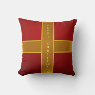Almofada Presente embrulhado em vermelho e dourado com desi