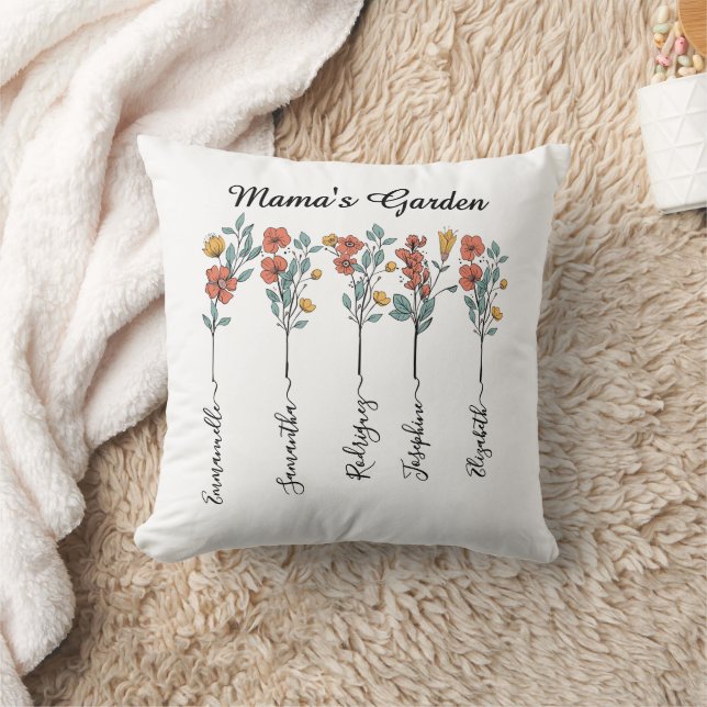 Almofada Presente Floral de 5 Nomes Personalizados da Mamãe (Cobertor)
