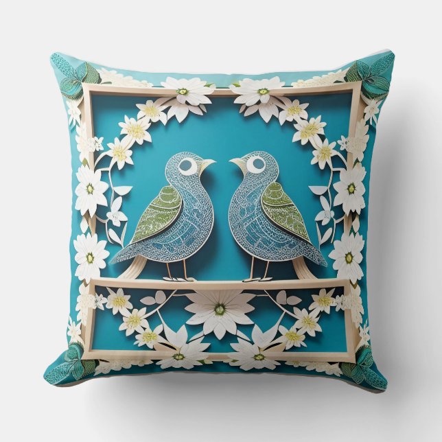 Almofada 🌸 Presente Floral de Pássaro Azul 🐦 (Frente)