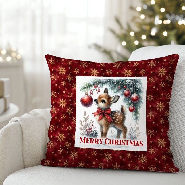 Almofada Presente Floresta de Natal Fawn Nevado Calmo Natal (Whimsical Baby Fawn Cozy Winter Kids Room Decor Christmas Pillow

)