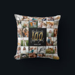 Almofada Presente moderno de 100º aniversário de vários scr<br><div class="desc">Presente de travesseiro de aniversário de 100 anos com um número mínimo de fotos. Presente ideal disponível para mães,  pais,  grão,  vovô de qualquer membro da família. Texto elegante e impressionante. Design de preto,  branco e ouro.</div>