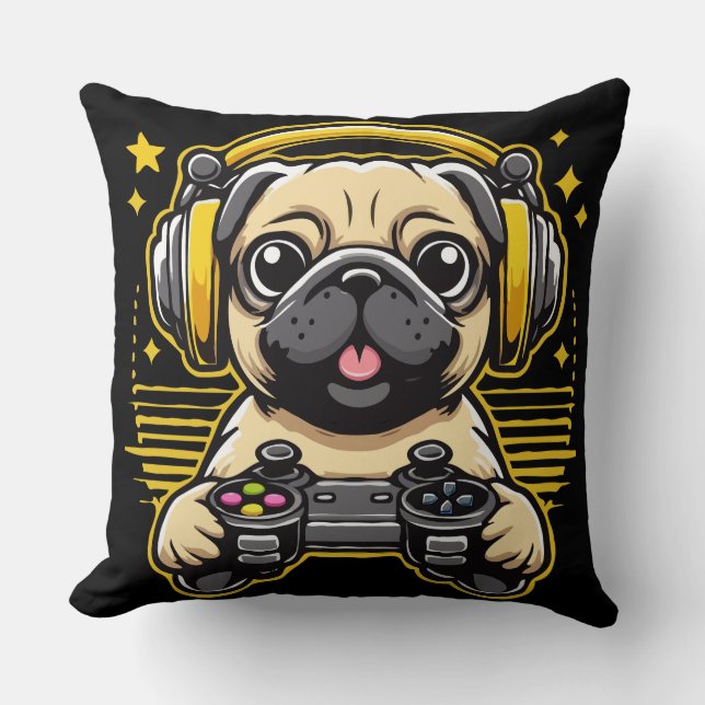 Almofada Presente no jogo Gamer Pug Gaming Pugs (Frente)