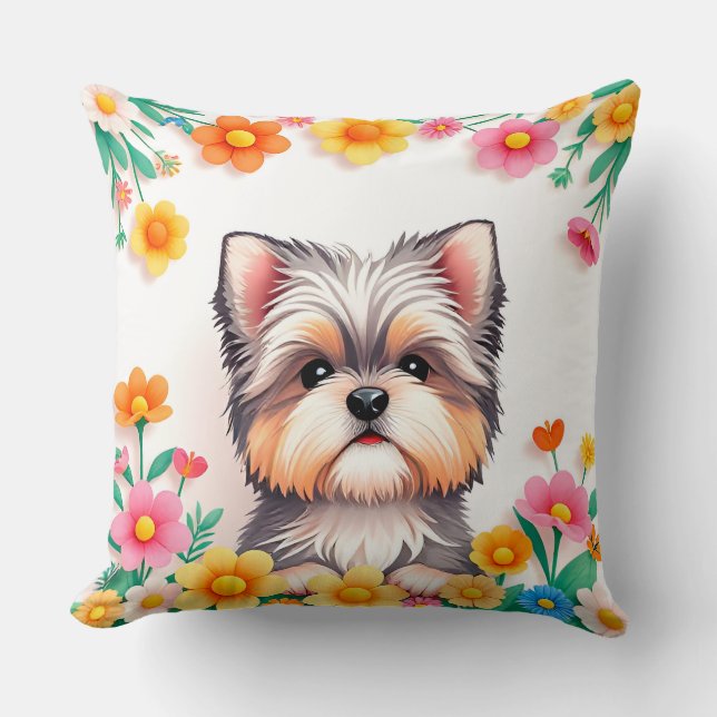 Almofada Presente para Amante de Cachorro Floral Cachorro (Frente)