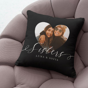 Almofada Presente Para Irmãs Script Heart Photo Sisters