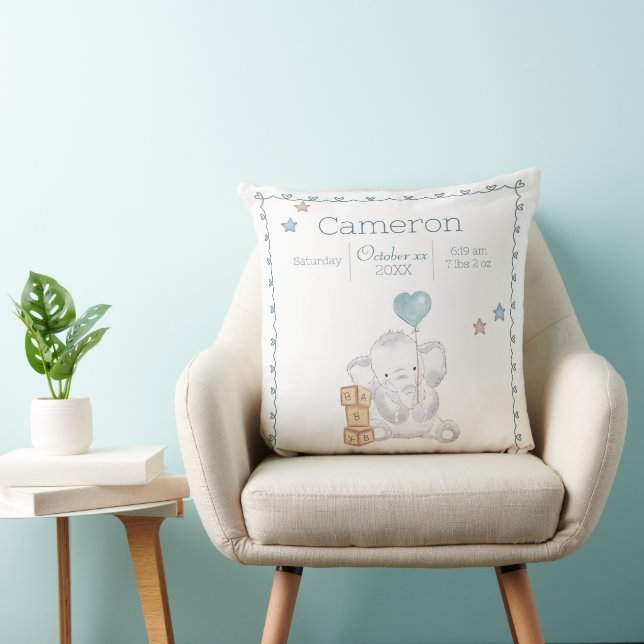 Almofada Presente Personalizado com Nome de Elefante Menino (Cadeira)