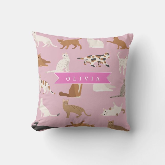 Almofada Presente Personalizado com Padrão de Gato Rosa Fof (Frente)