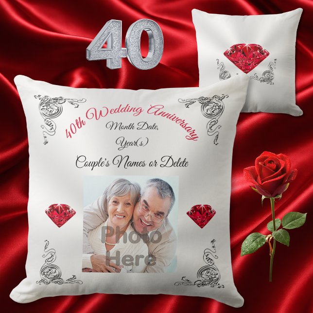 Almofada Presente Personalizado de 40º Aniversário de Casam (Personalized 40th wedding anniversary gifts for parents, wife, friends or family. 40th pillow.)