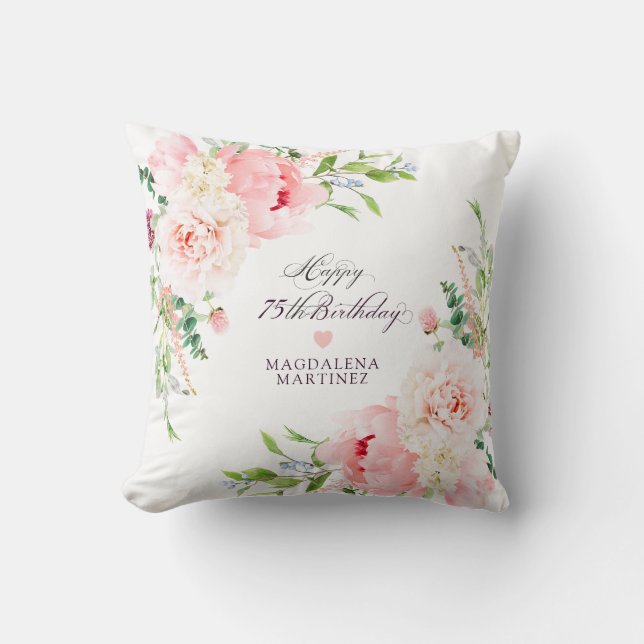 Almofada Presente Personalizado de 75º Aniversário Rosa Flo (Frente)
