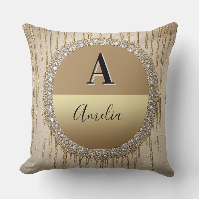 Almofada Presente Personalizado de Ouro com Monograma para  (Frente)