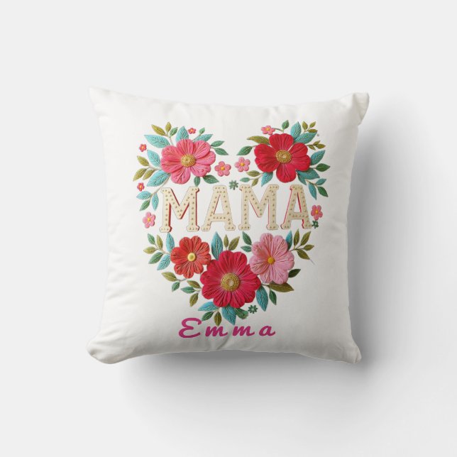 Almofada Presente Personalizado Floral Coração de Mamãe (Frente)