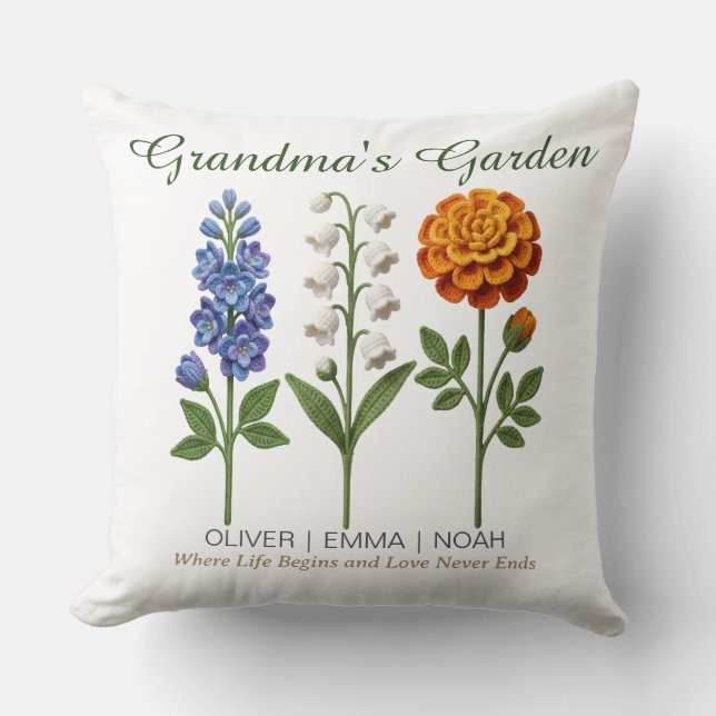 Almofada Presente Personalizado para Avó Crochê Flores de N (Frente)