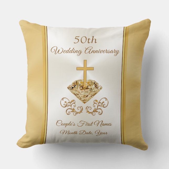 Almofada Presentes de 50 anos de casamento cristãos, Ouro (Frente)