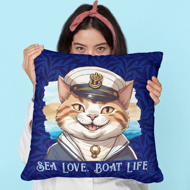 Almofada Presentes de Gato Náutico para Armadores de Barcos (Nautical Cat Gifts for Boat Owners Sailors Boater)