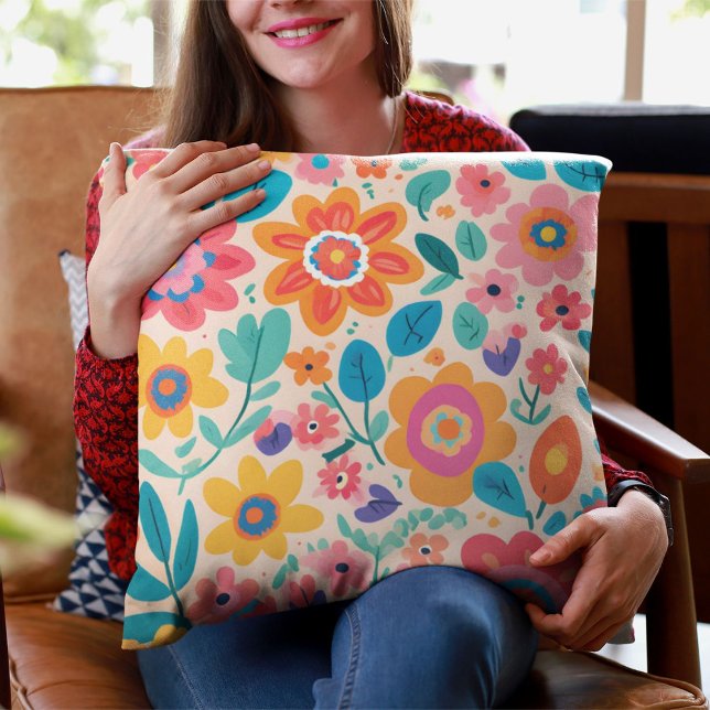 Almofada Presentes de Namorados vívidos de retrorreflectore (Vivid Retro Florals Valentines Gifts for Teens)