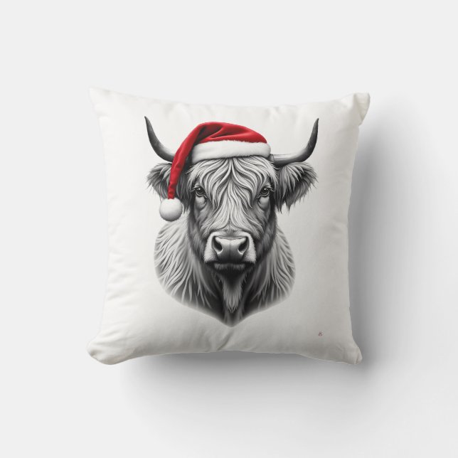 Almofada Presentes de Natal da Vaca Highland de Bebê Fofo N (Frente)