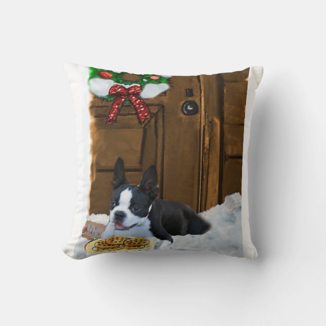 Almofada Presentes de Natal em Boston Terrier (Frente)