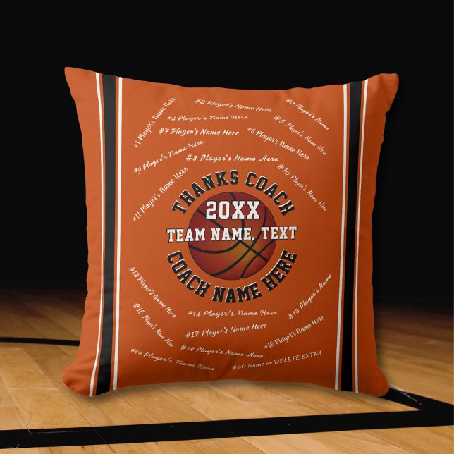 Almofada Presentes legal para treinadores de basquete nas s (Basketball Pillow for Coaches. Personalised Basketball Coach Gifts. Orange, White and Black. )