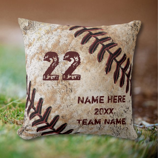 Almofada Presentes personalizados de beisebol para jogadore (Personalized Baseball Pillow. Baseball themed Man Cave. Baseball senior night ideas. Grunge Baseball)