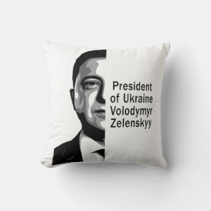 Almofada Presidente ucraniano Zelenskyy Half Retrato B&W Ar