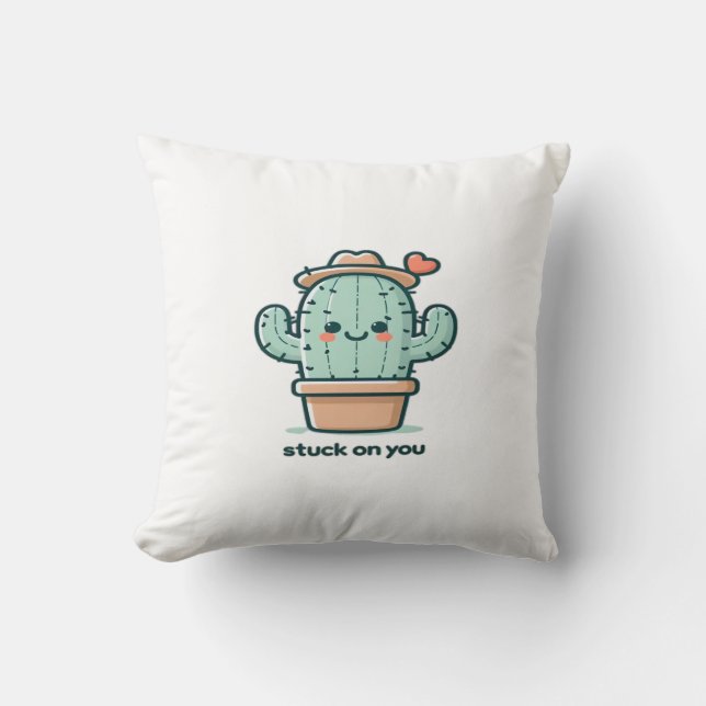 Almofada Preso Em Você Cactus Design de Planta Fofo  (Frente)
