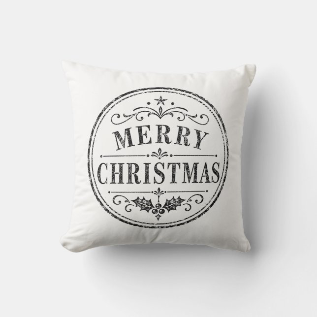 almofada preta e branca de natal vintage (Frente)