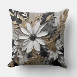 Almofada Preto Branco Dourado Cinza Estampa Floral