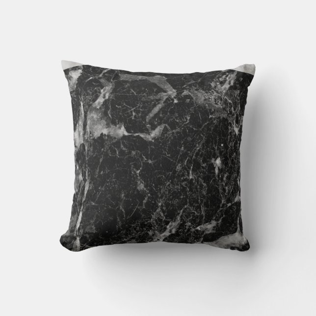 Almofada Preto Branco & Mármore Prata Moderno Glamour (Frente)