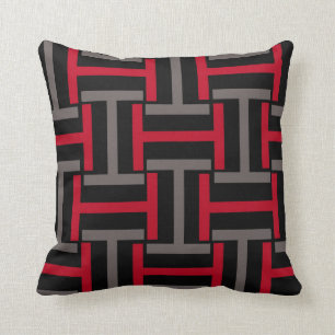 Almofada Preto, cinzas e Weave vermelho de T