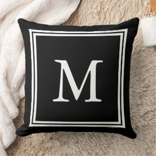 Almofada Preto clássico com monograma branco do quadro