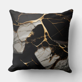 Almofada Preto com mármore branco e Abstrato Dourado
